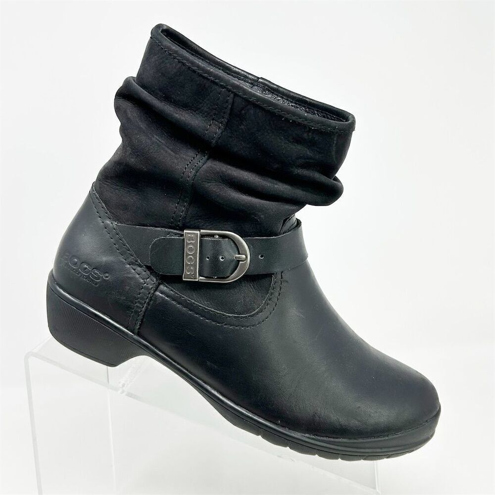 Bogs Cassie Low Women's Black Waterproof Leather Slouchy Ankle Boots Size 7